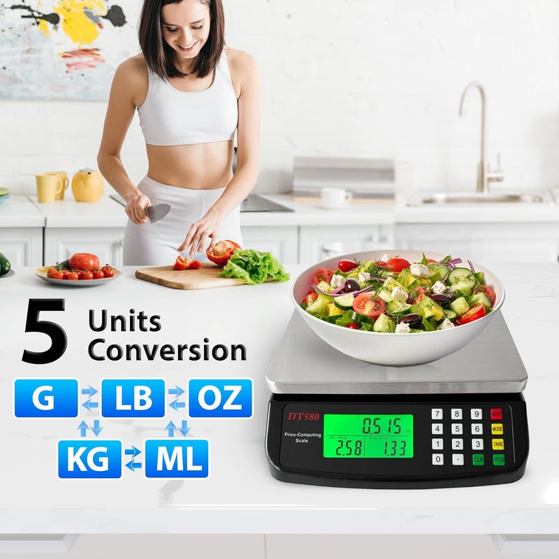 MOCCO Large Digital Kitchen Scale 40kg/88lb Stainless Steel Price Computing Scale Counting Scale Deli Scale with LCD Display for Baking Bread Cooking Meat Prep Parts and Coins Adapter Included (Black) - Image 2